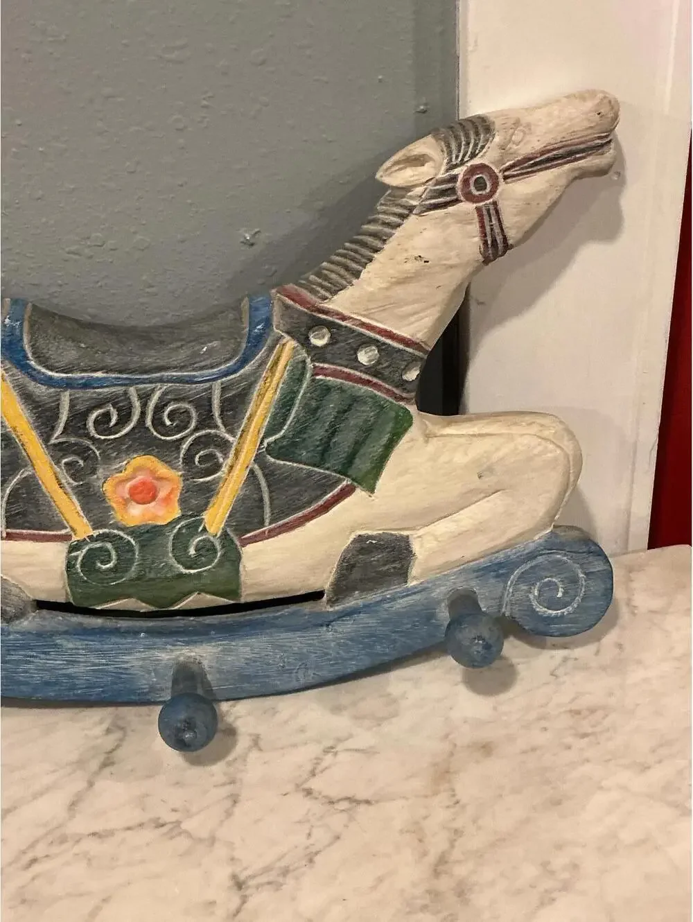 Vintage Hand-Painted Wooden Rocking Horse Wall Hooks Nursery Decor